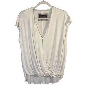 Saturday Sunday Anthropology Ribbed White Drape Top Size XS Minimalisr Stretch